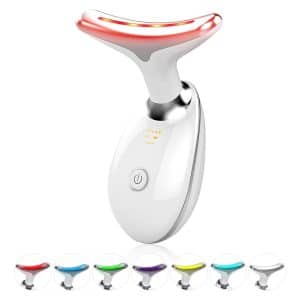 Face Light Therapy Device Based on Triple Action LED Thermal and Vibration Technologies Face and Neck Beauty Device with 7 Color LED for Home Use Improve SkinGlossy White