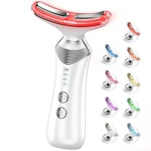 9 in 1 Red Light Therapy for Face and Neck Portable Facial Massager Tool with Adjustable Vibration Thermals for Wrinkles Double Chin White