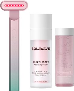 Solawave Red Light Therapy Starter Kit | Face Wand LED Device Activating Serum Refill | Anti Aging Tool for Depuffing Under Eye Dark Circles Reduces Appearance of Fine Lines Lifts Tones Neck