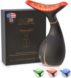 GLO24K Red Light Beauty Device for Face and Neck Based on Triple Action LED Thermal and Vibration Technologies