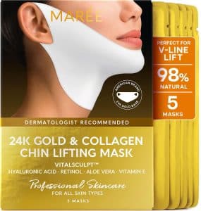 MAREE Collagen Facial Mask with Hyaluronic Acid Hydrating Face Masks Skincare Mascarillas Faciales For Women Skin Care Gold 5 Count