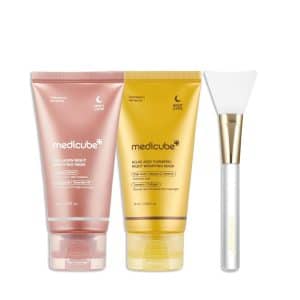 medicube Viral Glass Glow Overnight Wrapping Mask Duo Collagen Overnight Wrapping Peel Off Facial Mask Pack and Turmeric Overnight Wrapping Peel Off Mask and Jelly Brush