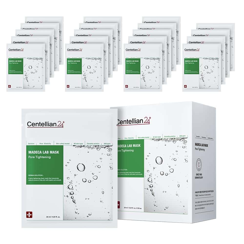 CENTELLIAN 24 Madeca Mask (Pore Tightening, 20pc) - Face Mask Sheet for Pore Minimizing, Sebum Control with Centella Asiatica, TECA, Niacinamide. Korean Skin Care for Men Women by Dongkook