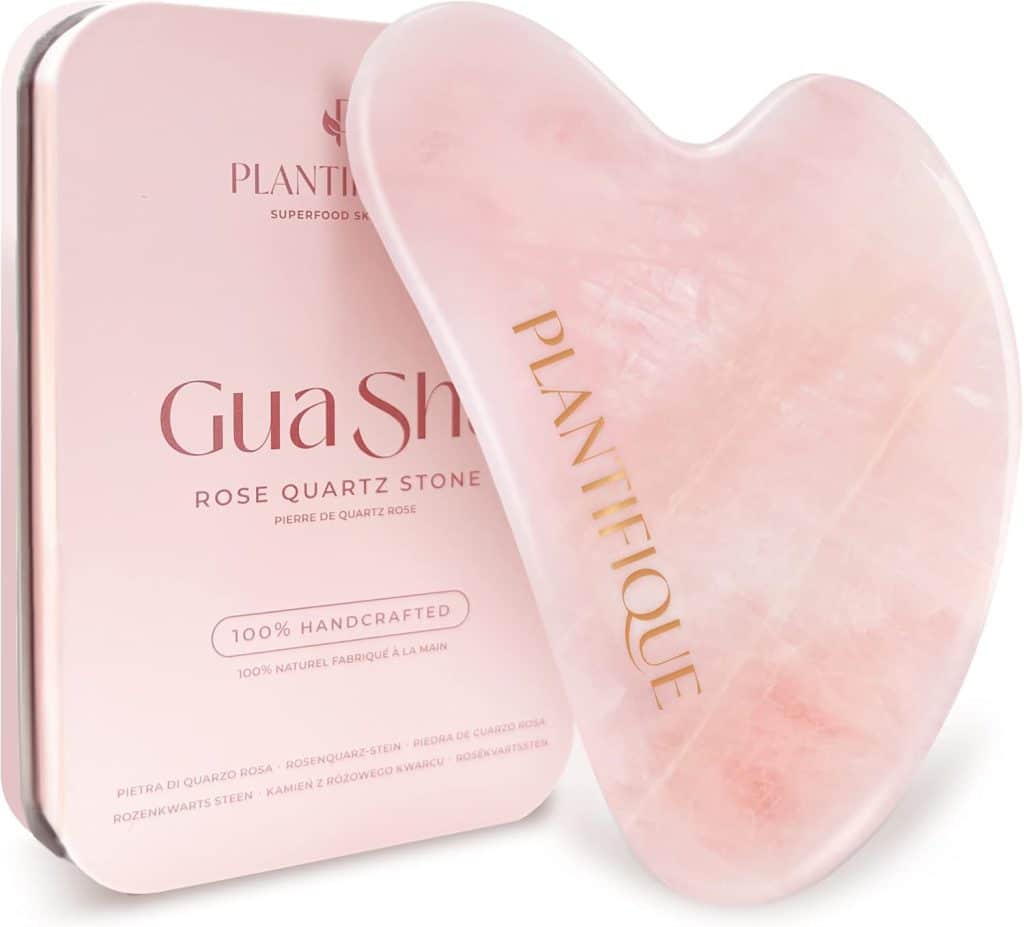 PLANTIFIQUE Rose Quartz Gua Sha Tool  Anti-Aging Face Massager & Jawline Shaper for Skincare Routine  Facial Massage & Skin Care Gift