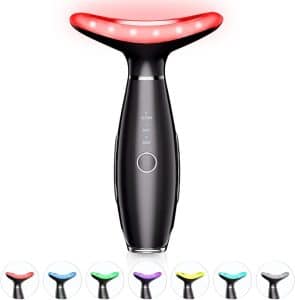 Face Massager 7 Color Red Light Therapy for Face and Neck for Wrinkles Double Chin Vibrating Facial Massager with Thermals Black