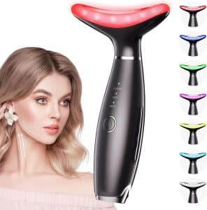 7 Color Galvanic Machines Red Light Therapy for Face and Neck Face Massager Tool for Wrinkles Double Chin Vibrating Facial Massager with Thermals Black