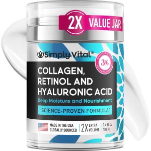 SimplyVital Collagen Retinol Hyaluronic Acid Cream Anti Aging Retinol Cream for Face Neck Dcollet Made in USA Daily Moisturizer Face Cream 338 fl oz