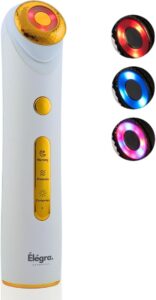 Elegra 5 in 1 LED Facial Light Therapy Wand | Red Blue and Mixed Light | Hot Compress Massager Adjustable Golden Head