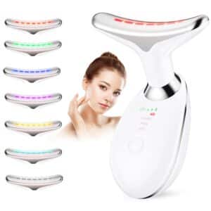 Neck Massager 7 in 1 Multifunctional Facial Massager Face Sculpting Tool for Skin Care At Home Face Tool with Vibration and Thermal White