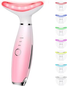 7 Color Galvanic Machines Red Light Therapy for Face and Neck Face Massager Tool for Wrinkles Double Chin Vibrating Facial Massager with Thermals Pink