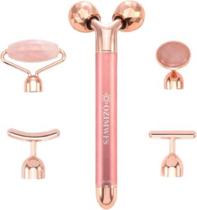 5 in 1 Vibrating Beauty Bar Facial Skin Wrinkle Remove Rose Quartz Electric Face Roller