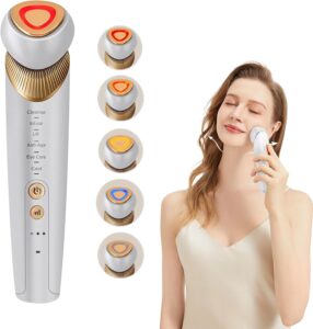 6 in 1 Age Defying Eye Face Neck Lift Firm 5 Color Light Therapy for Face with Microcurrent Vibration Heat Cooling Skin Care Tool for Youthful Tightening Skin