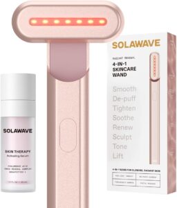 Solawave 4 in 1 Red Light Therapy Wand + Activating Serum | LED Skincare Device for Face Neck | Facial Tool with Galvanic Current Massage Therapeutic Warmth | Reduces Appearance of Fine Lines