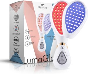 LumaGlow Red Blue LED Light Therapy by Project E Beauty | Anti Aging Anti Acne | Fine Lines Wrinkles Scars | FDA Cleared Handheld Device for Spa Home Use