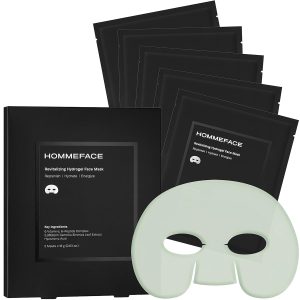 HommeFace Mens Revitalizing Hydrogel Facial Mask Set 5ct Hydrating Beard Friendly Anti Aging Soothing Face Sheet Masks Korean Skincare Technology with Hyaluronic Acid Vitamins Peptides