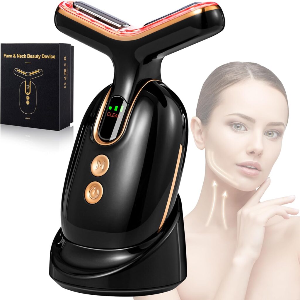 Red Light Therapy for Face and Neck, Facial Massager culpting Wand with 7 Color - Birthday, Christmas, Mothers Day, Valentines Day Gifts for Her Women Mom Best Friend Wife Teacher (Black)