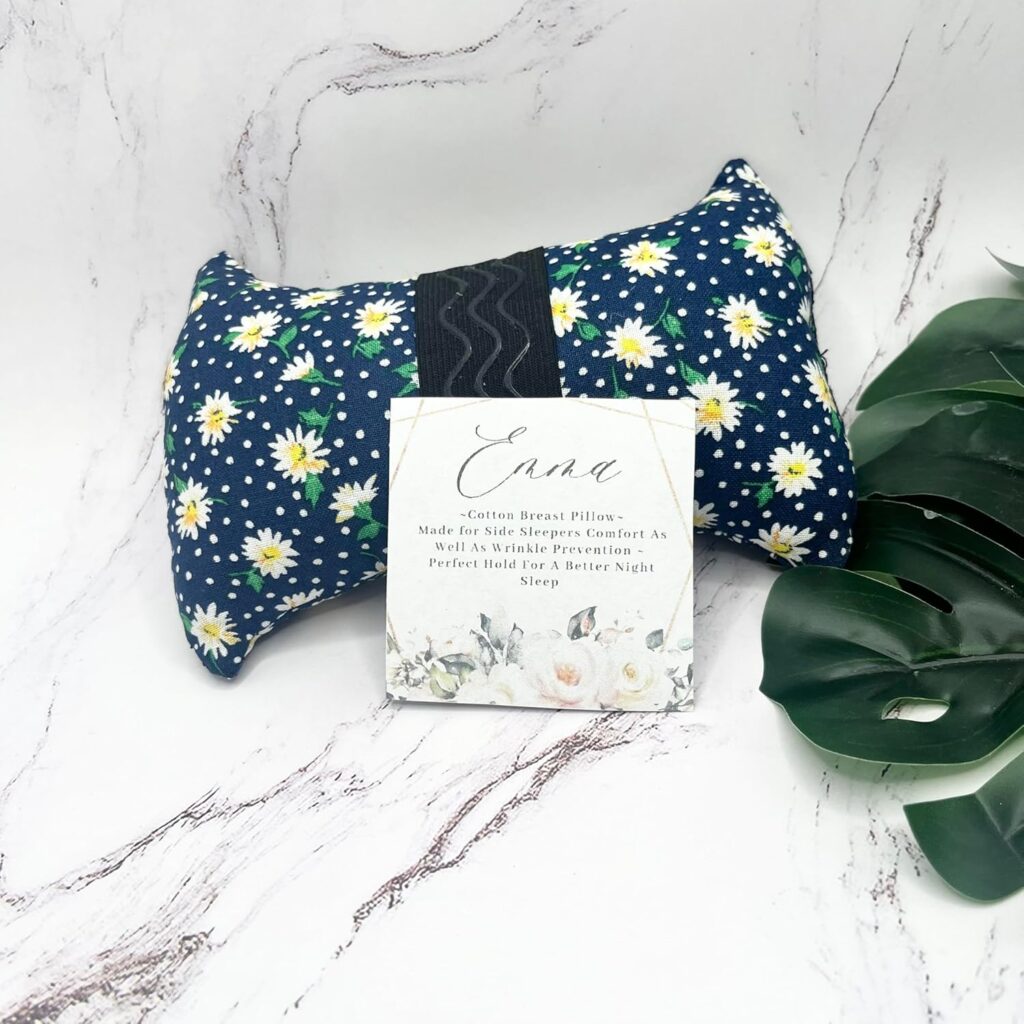 Strapless Handcrafted in The USA Cotton Breast Pillow for Woman Side Sleeper Chest Relief Pillow While Sleeping with Anti Aging in Wrinkle Prevention (Navy Floral, Large DD/E, DDD/F & G Cup)