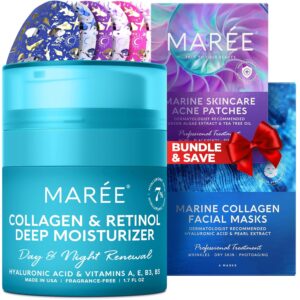 MAREE Bundle Face Moisturizer Cream Acne Clearing Devices Sheet Moisturizing Masks Marine Collagen Hyaluronic Acid Retinol Tea Tree Oil Anti Aging Face Cream Hydrocolloid Acne Therapy