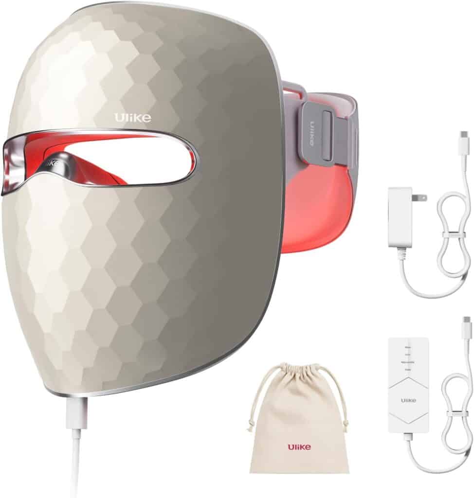 Ulike ReGlow LED Light Therapy Mask, Red Light Therapy for Face, 4 Modes with Red, Blue, Yellow & Infrared Red Lights for Reduce Acne & Anti-Aging, Eye-Protection, 272 Beads, Remote Control (Gold)