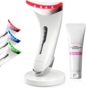 Red Light Therapy for Face and Neck Renewal Face Lift Device with Vibration Tech 3 in 1 Face Massager Tool with Thermals True Beauty Glow Facial Sculptor for Wrinkles Double Chin White