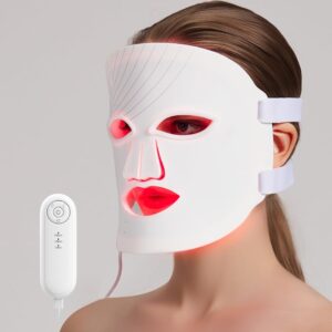 Red Light Therapy Mask for Face 7 Colors Led Face Mask Light Therapy with Eye Protection and Remote Rechargeable Ergonomic Design for True Anti Wrinkles Skincare at Home White