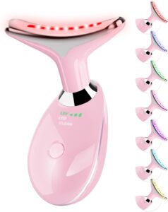 NeckFace Massager with 7 Colors Multi Functional Skincare ToolHome Beauty Device for WrinklesRelaxation Pink
