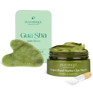 PLANTIFIQUE Gua Sha Facial Tools and Korean Skincare Clay Mask Hydrating Mud Mask with Avocado Superfoods