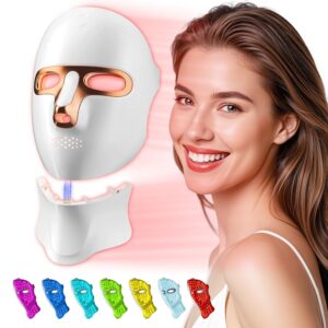 Red Light Therapy Mask for Face Neck LED Face Light TherapyUSB C RechargeableInfrared Mask for Home Working Travel Yoga White Gold