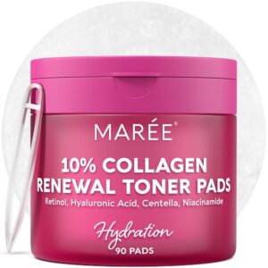 MAREE Collagen Acne Clearing Polishes Toner Pads with Retinol Minimizing Wrinkle Zero Pore Pads Hydrating Toning Collagen Pad with Retinol Centella Device Anti Aging Brightening Wipes
