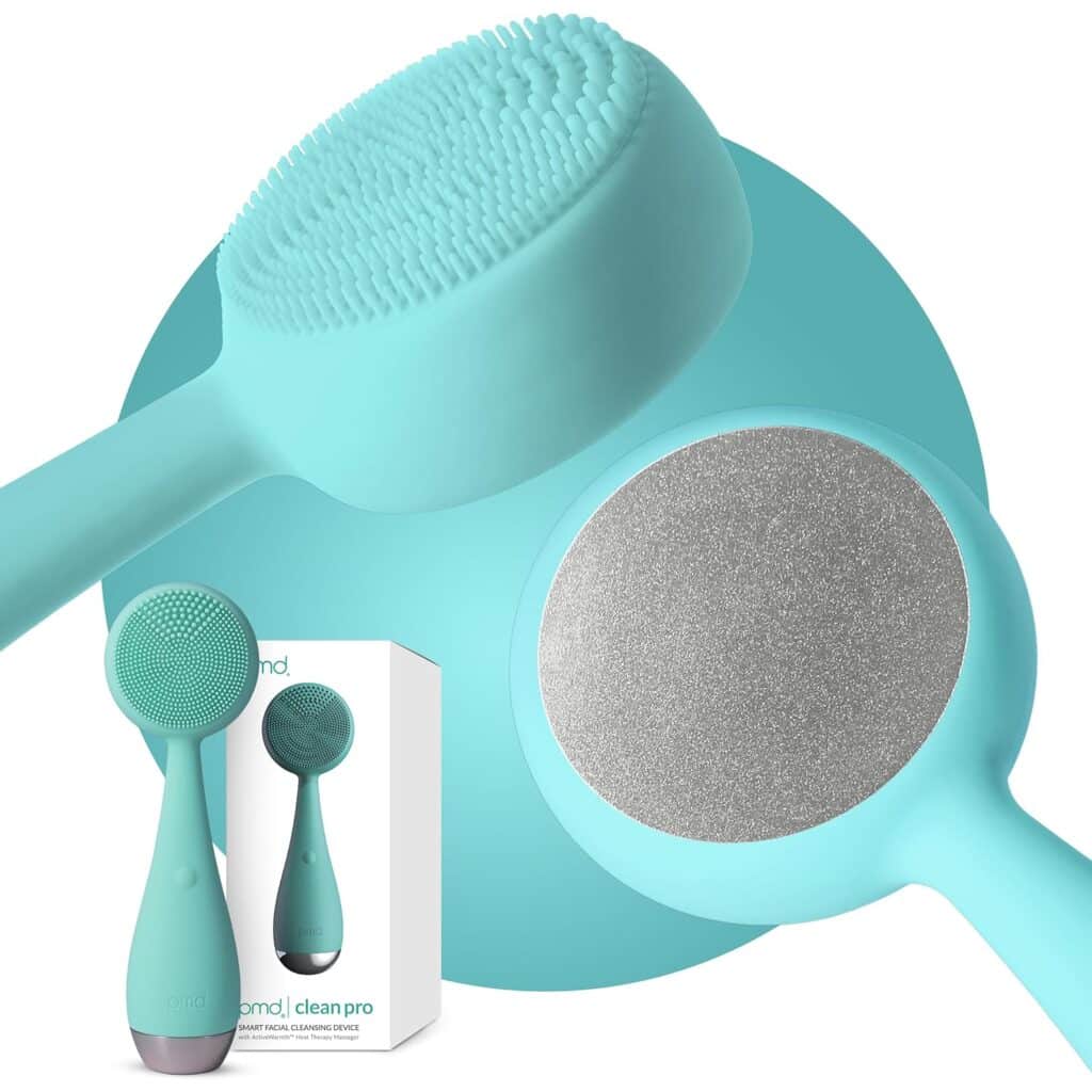 PMD Clean Pro - Smart Facial Cleansing Device with Silicone Brush & ActiveWarmth Anti-Aging Massager - Waterproof - SonicGlow Vibration Technology - Clear Pores & Blackheads - Lift, Firm, & Tone Skin