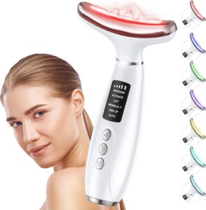 Red Light Therapy for Face Neck Face Massager Tool for Anti Aging Skin Facial Sculptor 7 Color LED Phototherapy Device with Lifting Heat Vibration Firming Rechargeable Beauty Tool
